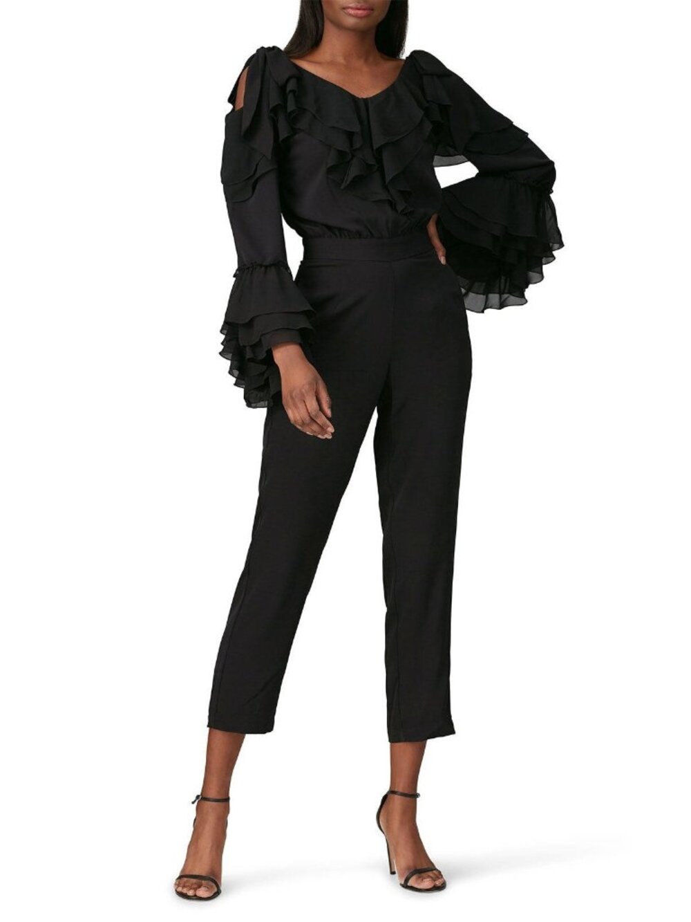 Rodarte Black Ruffled Long-Sleeve Jumpsuit